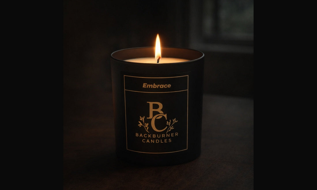 Embrace candle from Backburner Candles in moody dark room