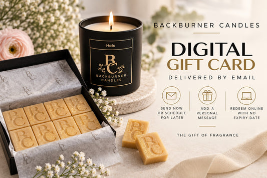Digital gift card image of Halo candle and wax melts from Backburner Candles